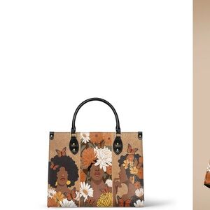 Chic Floral Tote Bag with wallet Black and Brown